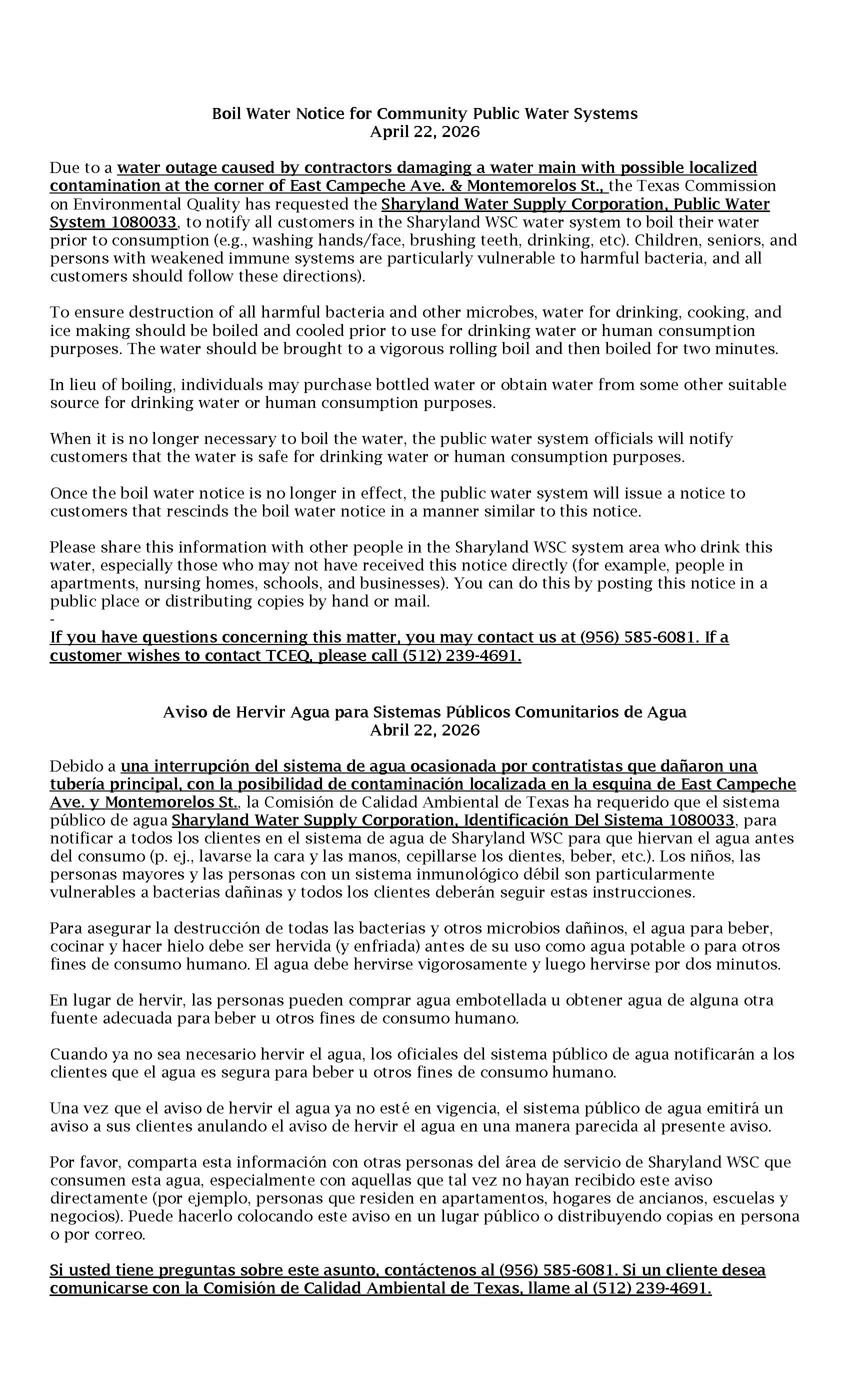 Double Posting Boil Water Notice April 22 2026 Revised